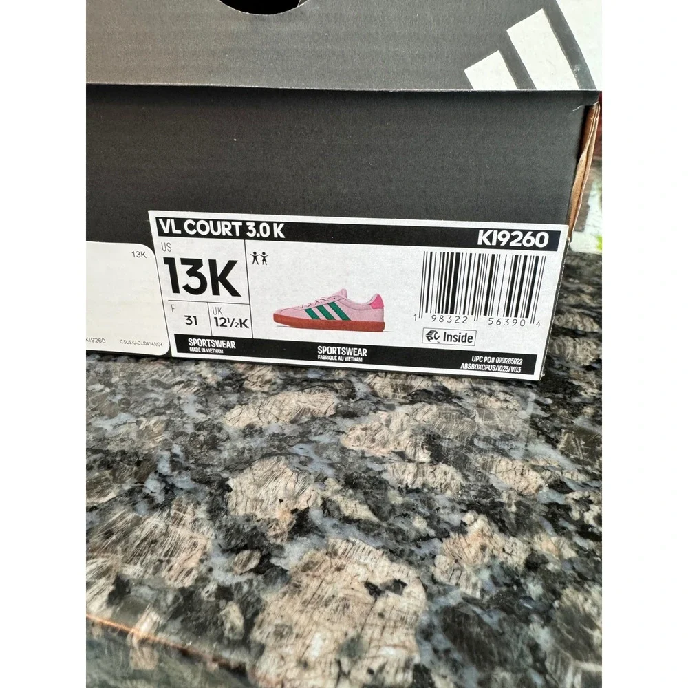 Adidas VL Court 3.0 K Kids Sneakers Pink Green Gum Sole KI9260‎ Size 13K NEW